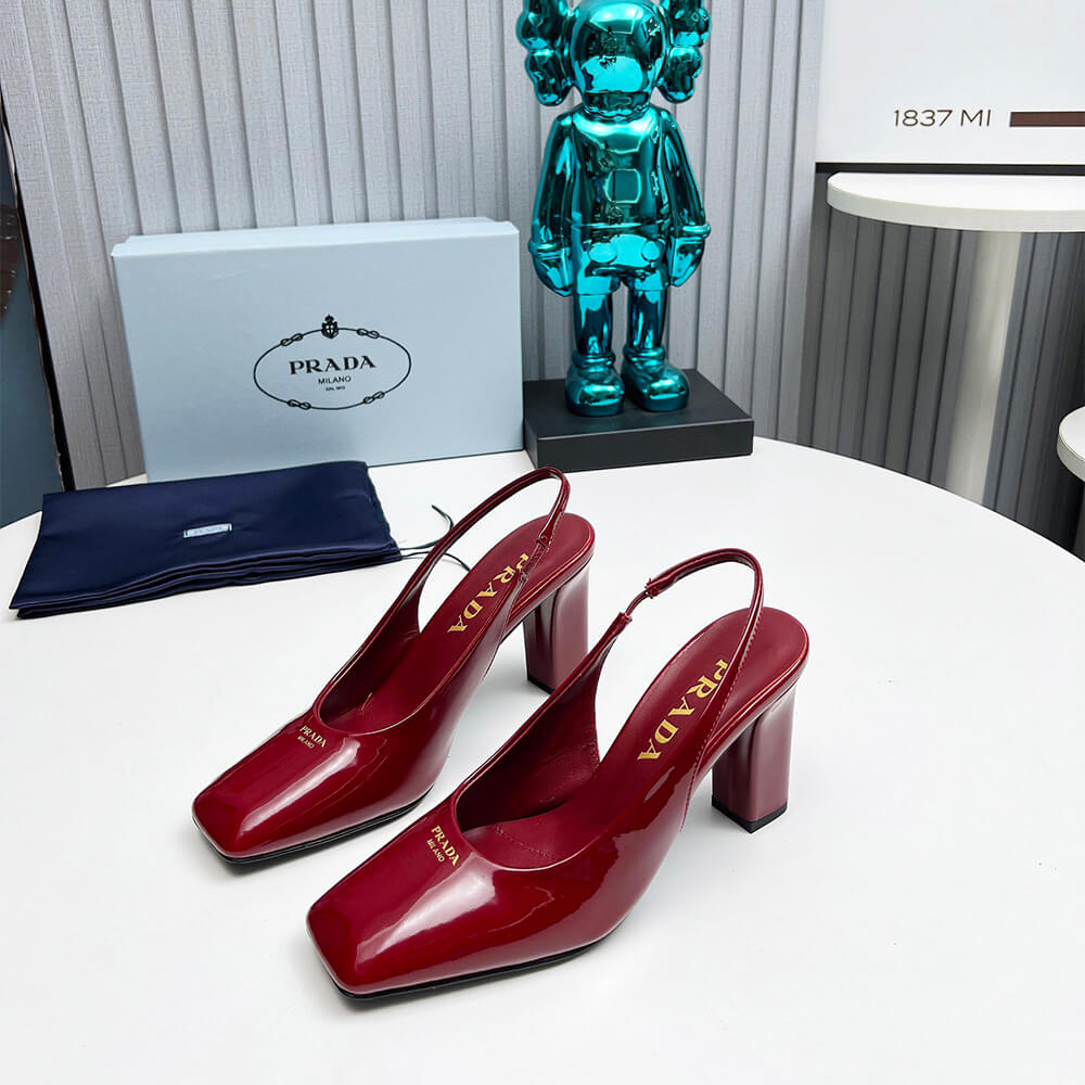 Pra*a Patent Leather Slingback Pumps 85 mm