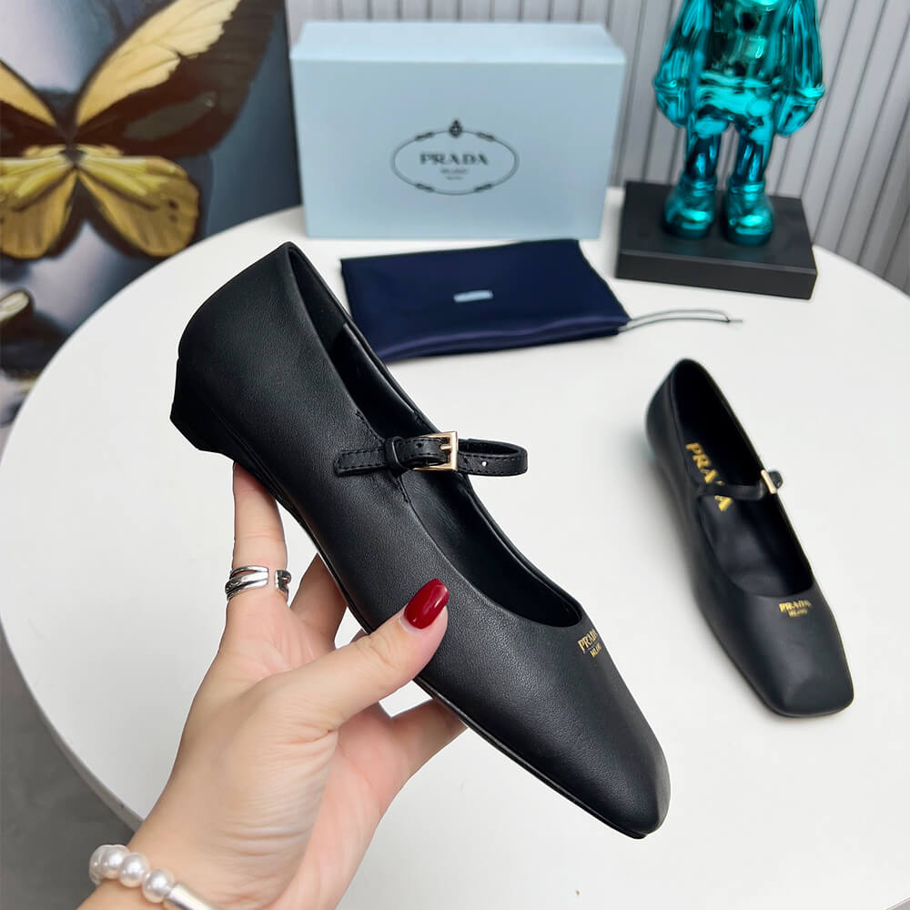 Pra*a Leather Mary Jane Ballerinas