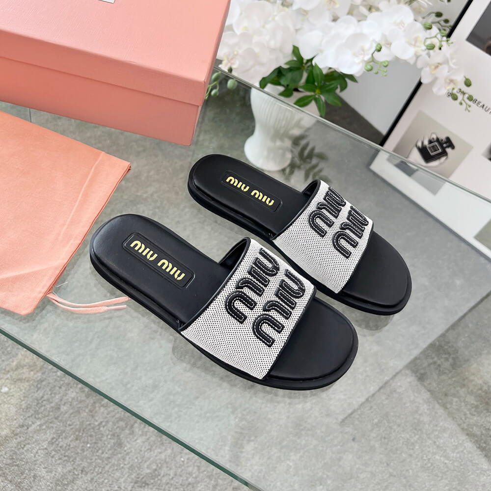 M1um1u Canvas and leather slides