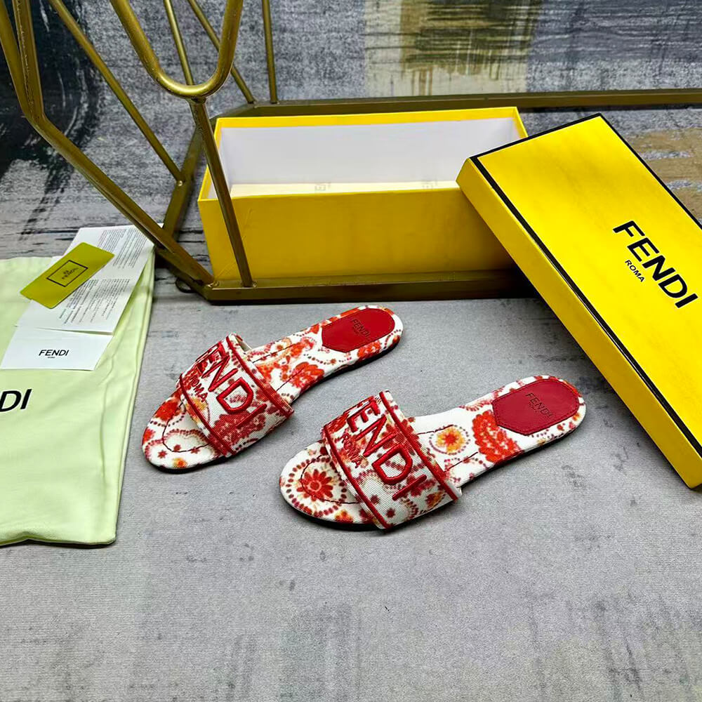 F**di Sunshine Logo Brocade Flat Slides