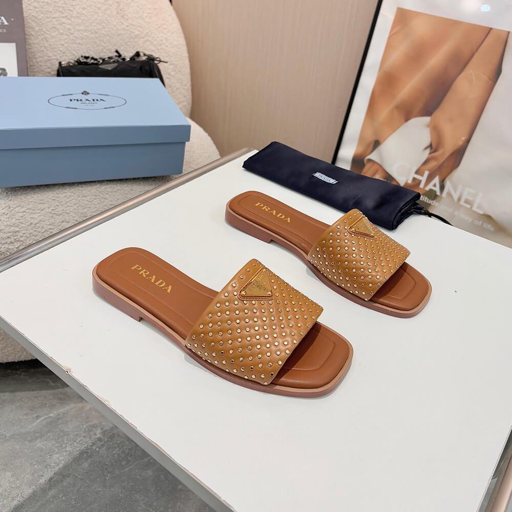 Pra*a Nappa leather slides with studs