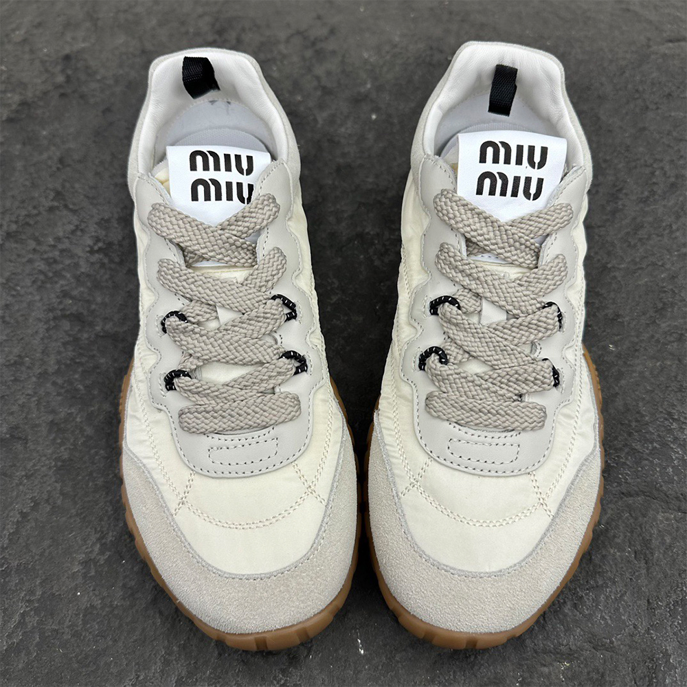 M1um1u Tyre technical fabric and suede sneakers