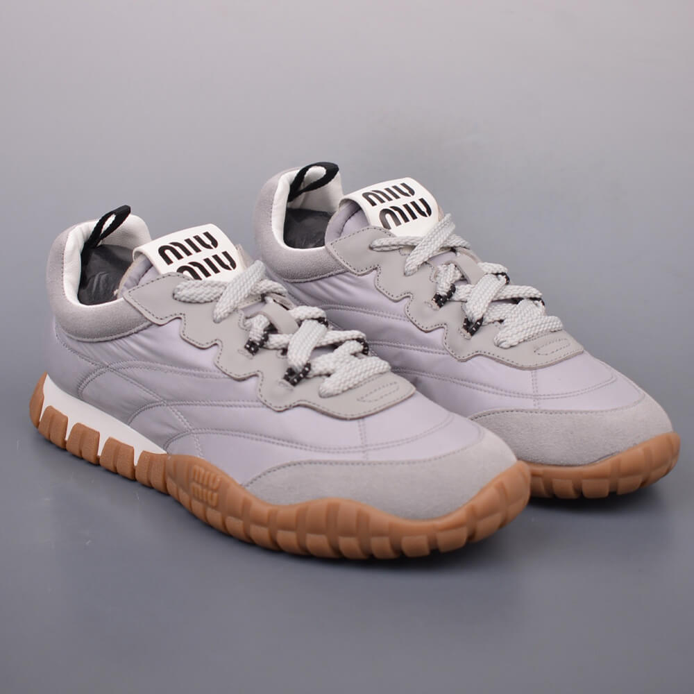 M1um1u Tyre technical fabric and suede sneakers