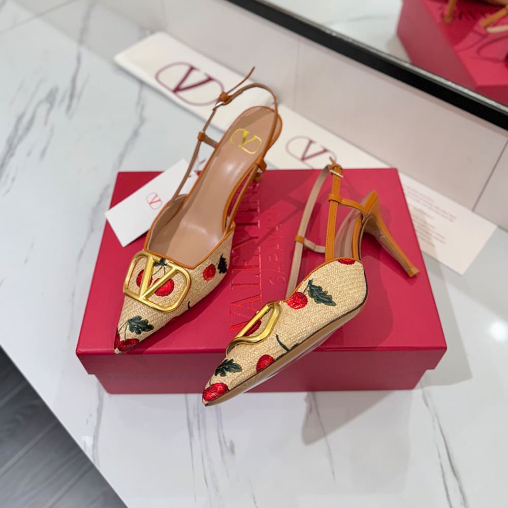 Va1e*ntin0 VLOGO SIGNATURE cherry pattern jacquard lace-up high heels (heel height 5cm|8cm)