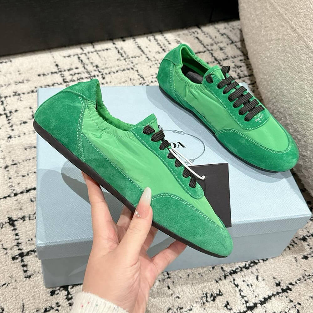 Pra*a Collapse Re-Nylon and suede elasticized sneakers