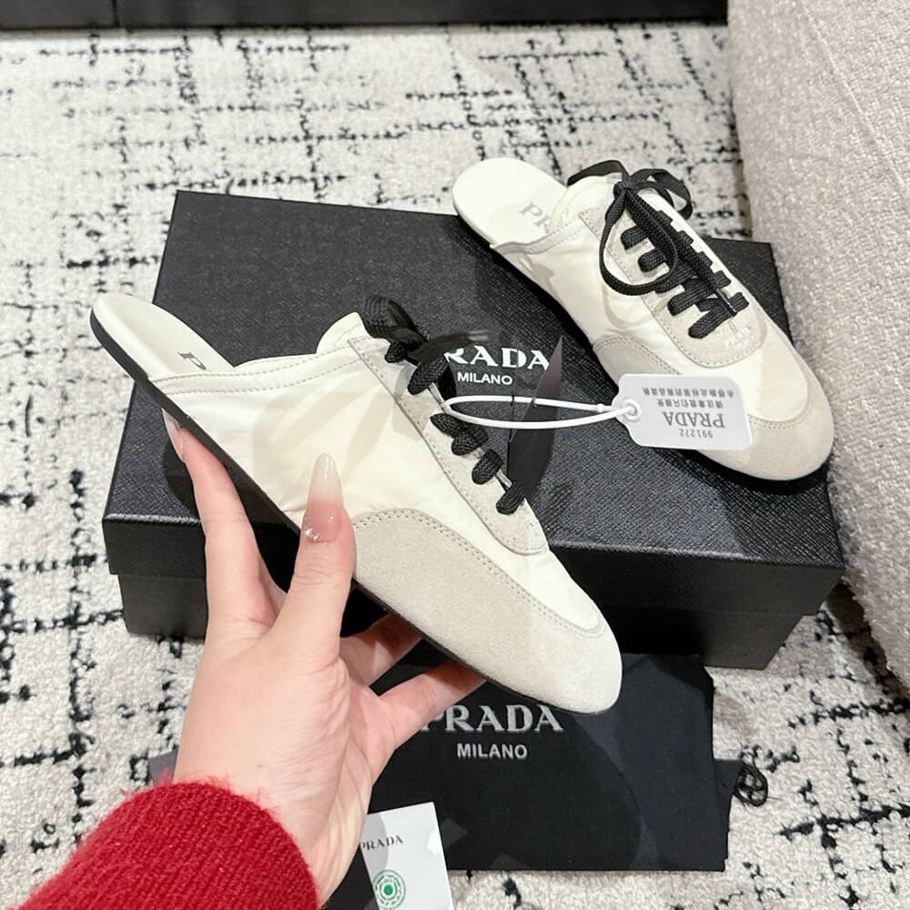 Pra*a Collapse Re-Nylon and suede mules