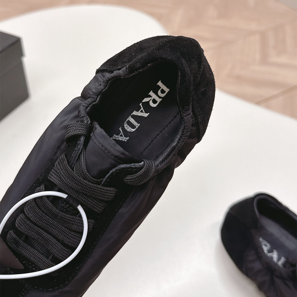 Pra*a Collapse Re-Nylon and suede sneakers with metal toecap