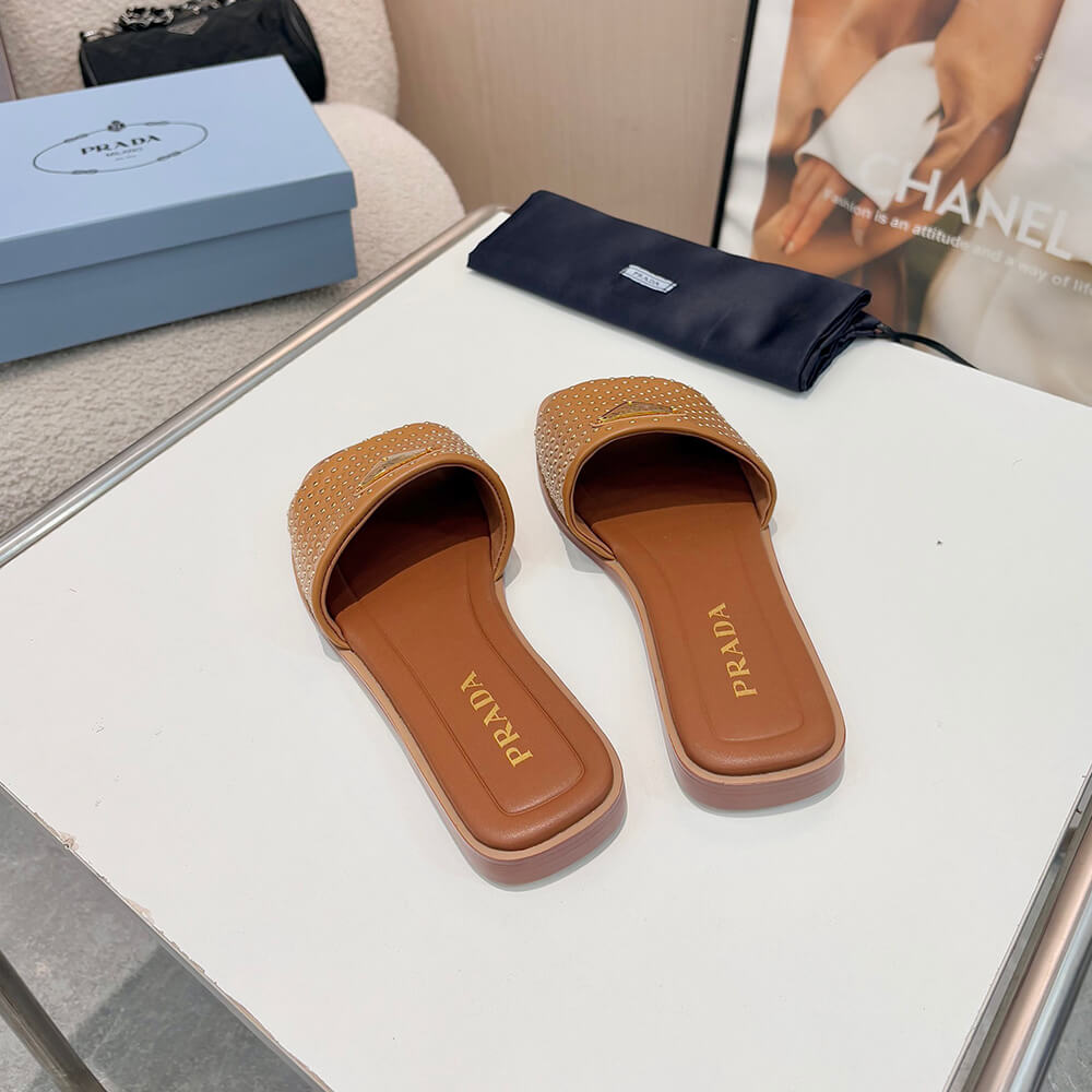 Pra*a Nappa leather slides with studs