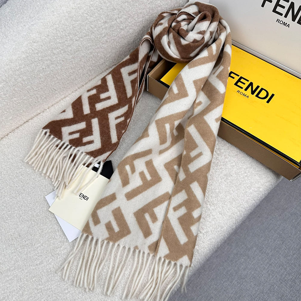 F**di FF Dove Gray Wool and Cashmere Scarf