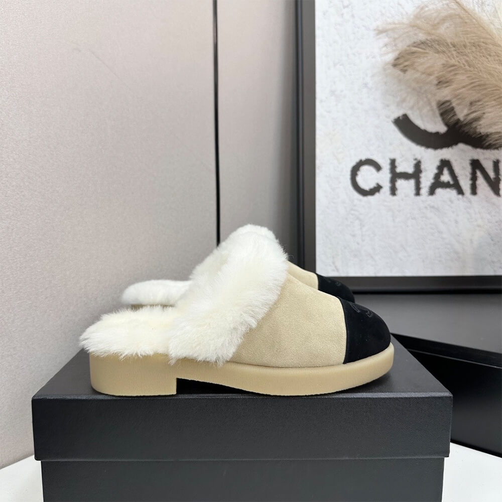 Ch**el Suede Shearling Mules