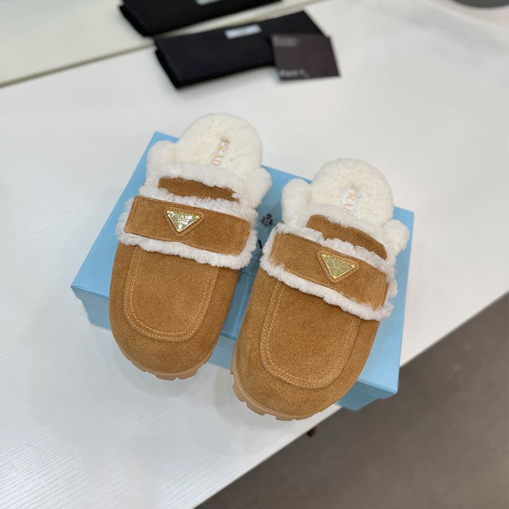 Pra*a Suede and shearling slippers