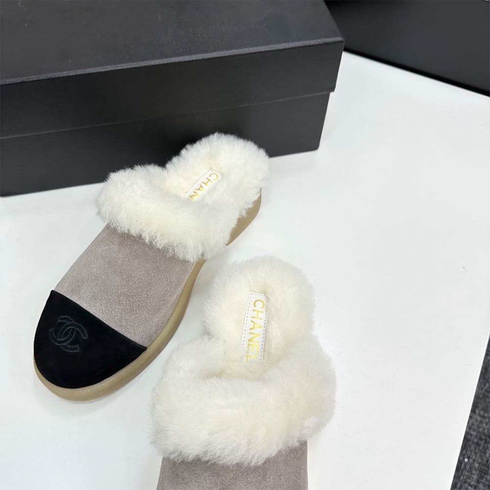 Ch**el Suede Shearling Mules
