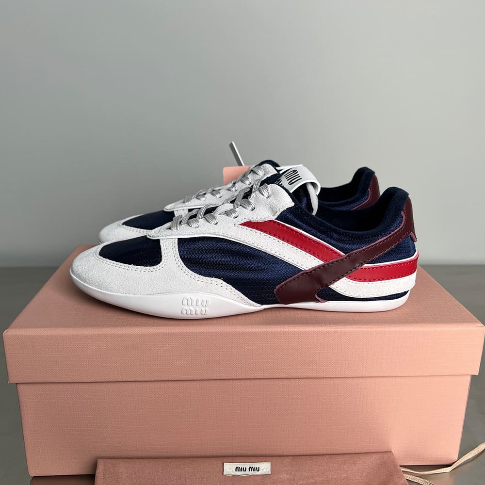 M1um1u Gymnasium technical fabric and suede sneakers