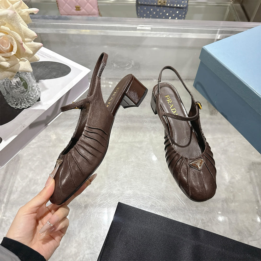 Pra*a Ruched Toe Mary Jane Leather Pumps (EU SIZE 35-41)