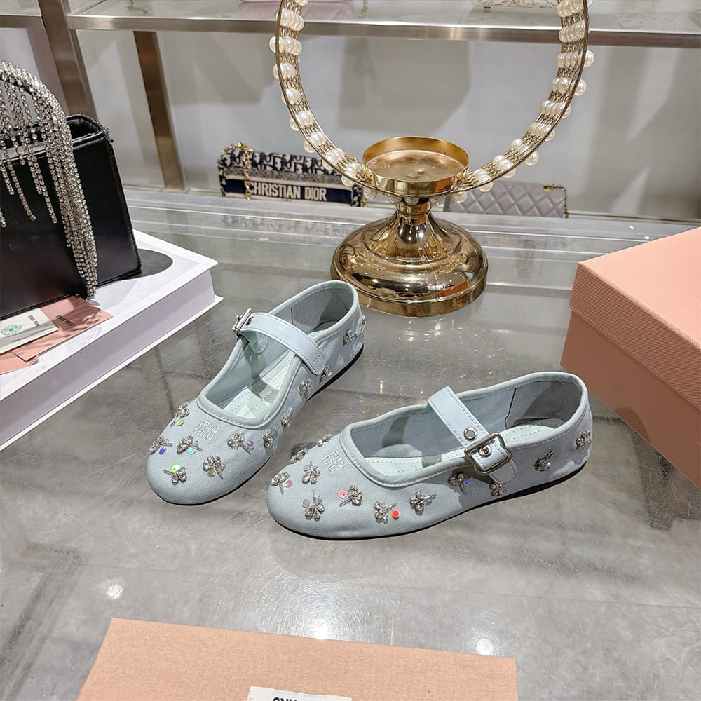M1um1u Embroidered drill ballerinas (EU SIZE 35-41)
