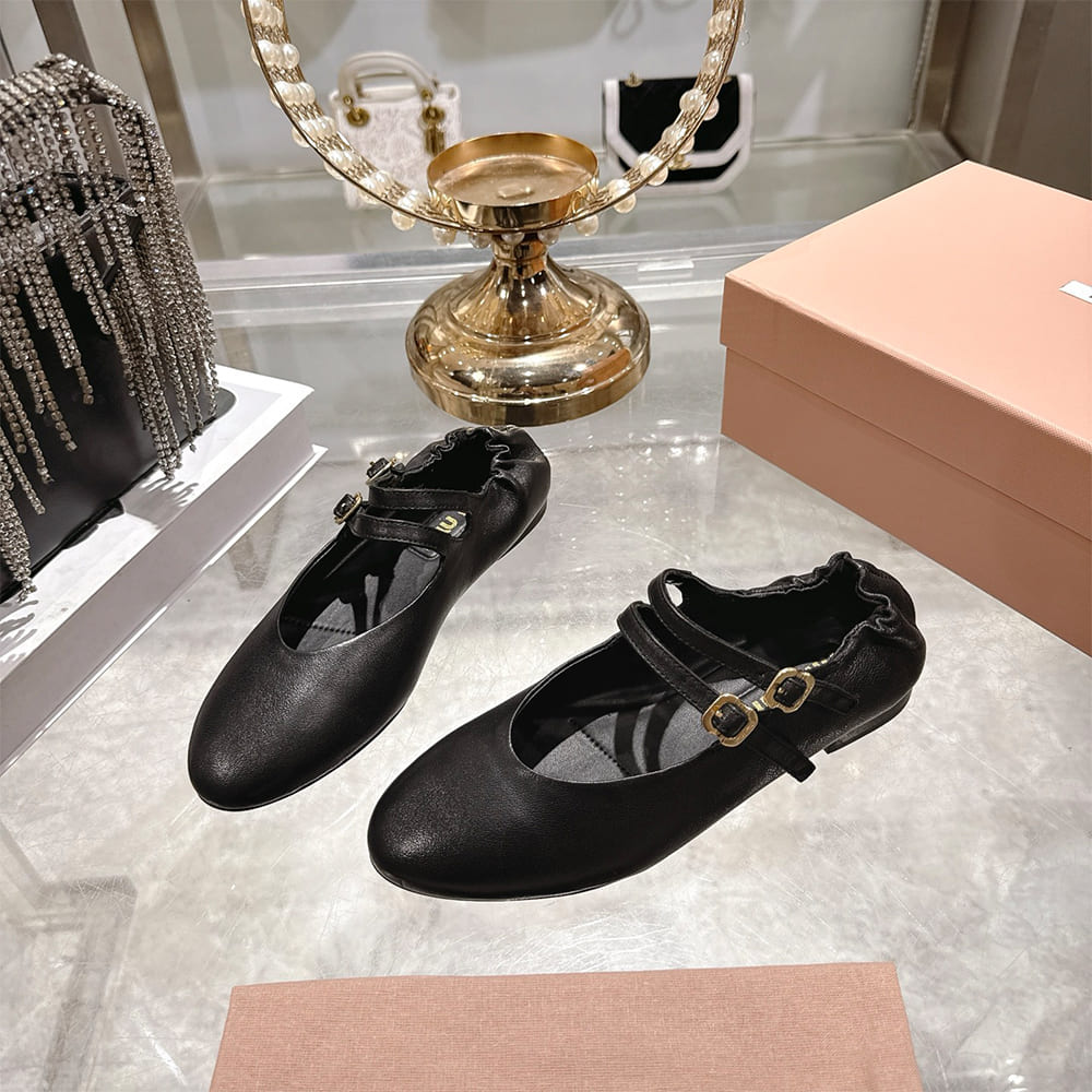 M1um1u Ruched Nappa Leather Ballet Flats (EU SIZE 35-41)