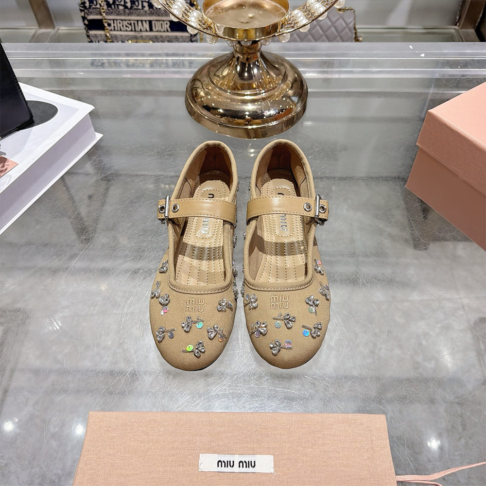 M1um1u Embroidered drill ballerinas (EU SIZE 35-41)
