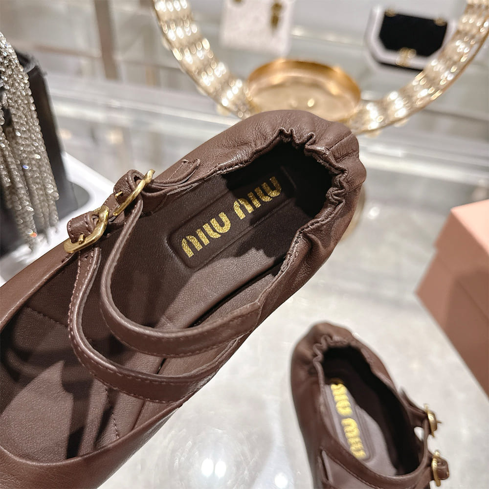 M1um1u Ruched Nappa Leather Ballet Flats (EU SIZE 35-41)